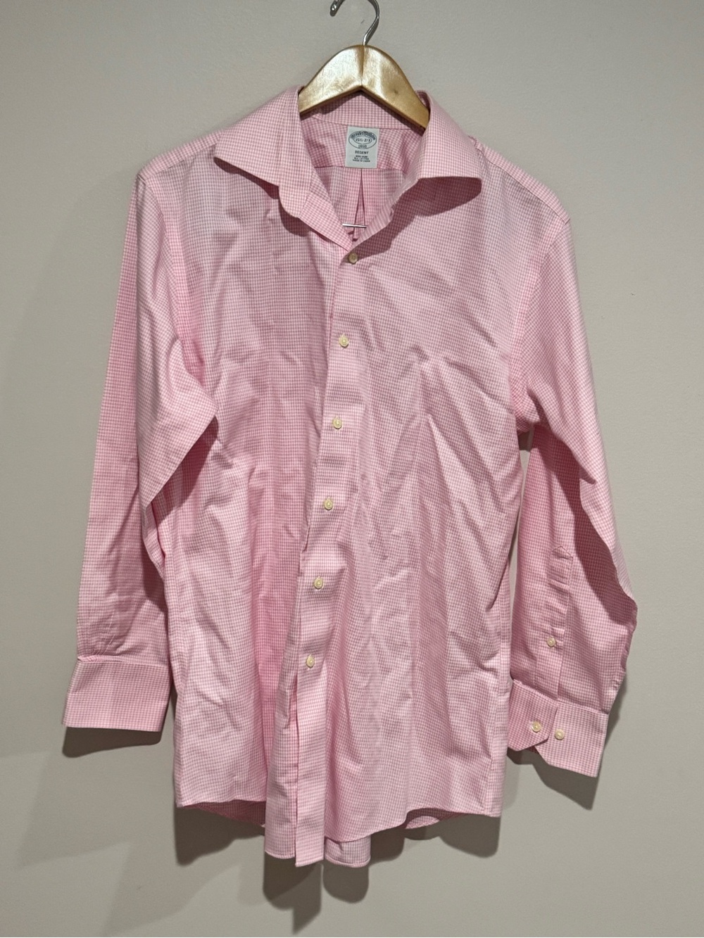 Brooks Brothers Dress Shirt Mens 15.5 2/3 Pink/White Checks Regent No Iron